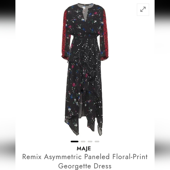Maje Remix Asymmetric Paneled Floral Black Midi Dress 1 or Small - Picture 17 of 17